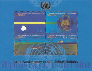 Nauru - 1995 United Nations Anniversary - 4 Stamp Souvenir Sheet - Scott 418b