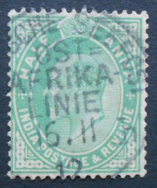 India 1912 1/2a Stamp W/ German Marine (deutsche Seepost) Cancellation