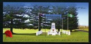 Norfolk Island Scott 1108 Mnh S/s Remembering Gallipoli Ww I Cv$8,