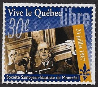 Canada Poster Stamp: 1997 Charles De Gaulle - " Vive Le Quebec Libre " Cc3835 (dw4)