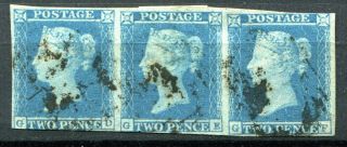 (320) Very Good Strip Of 3 Sg13 Qv 2d Pale Blue Imperf.  G - D To G - F
