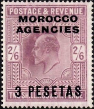 Morocco Agencies 1907 Kevii 3p.  On 2/6d Pale Dull Purple Sg.  121 (hinged)