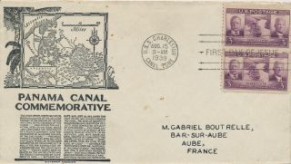 856 Panama Canal Anderson Cachet First Day Cover To France Aube Back Stamp