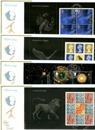 2002 Astronomy Prestige Booklet Panes Great Britain Cotswold Fdc X4 Vgc