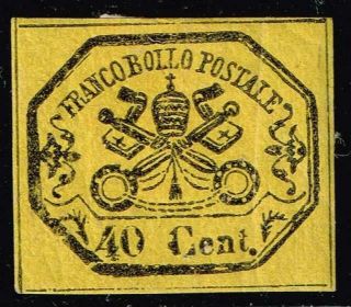 Italy Stamp Papal State 1867 Coat Of Arms - Black On Yellow Glazed Paper Mhr/og