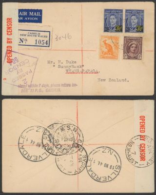 Austalia Wwii 1944 - Registered Air Mail Cover To Zealand - Censor 34820/3