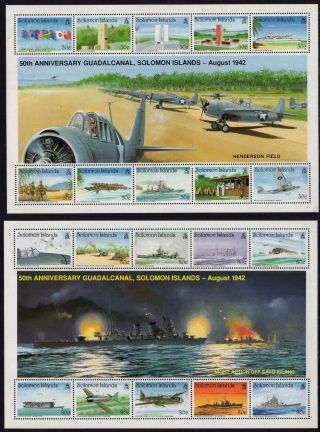 Solomon Islands Guadalcanal 1992 50th Anniv 2x Miniature Sheets Unmounted