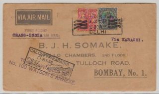 A1236: 1933 India 1st Flight Cover; Calcutta To Karachi