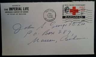 Scarce 1954 Bahamas Cover Ties 1d Red Cross Centenary Stamp Canc Nassau