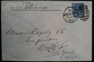 Rare 1889 Great Britain Cover Ties 2 1/2d Qv Stamp Canc Manchester " 498 "