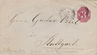 361) Wurttemberg 4.  Sep.  1860 3 Kreuzer Stationery Cover Fahrendes Postamt