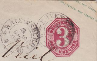 361) WURTTEMBERG 4.  SEP.  1860 3 Kreuzer STATIONERY COVER FAHRENDES POSTAMT 2