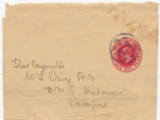 C.  1905 1d Newspaper Wrapper I S G Cancel To W L Davy Hms Victorious Devonport