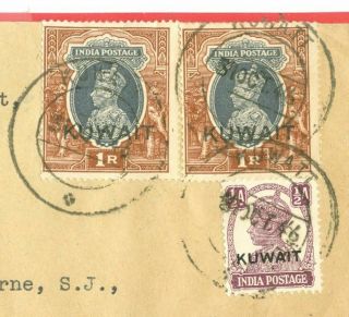 British India 1r Pair,  1/2a Overprint Kuwait On Cover To Usa 1946