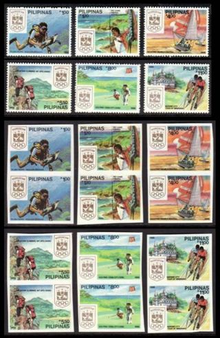 Philippines - 1988 Olympic Week,  Complete Sets,  Perfs,  Imperf Pairs,  Mnh Og