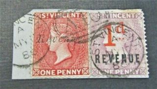 Nystamps British St.  Vincent Stamp Revenue On Piece Rare