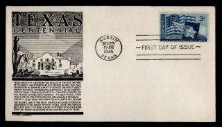 Dr Who 1945 Fdc Texas Statehood Centennial Anderson Cachet E31153