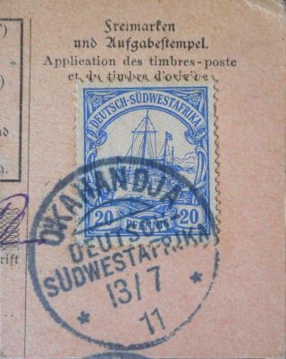 German South West Africa 1911 20 Pfennig With Okahandja Postmark
