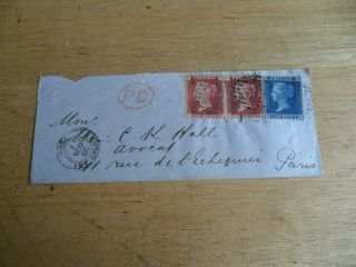 Piece 1866 With Two Pence Q Vic Blue To Paris
