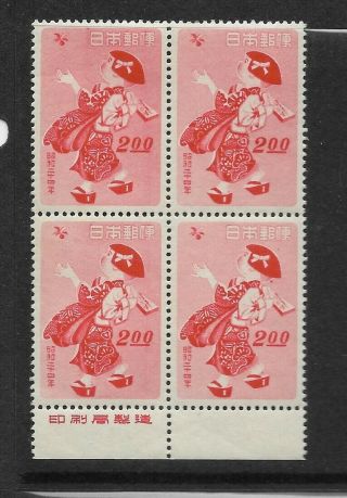 Japan Scott 424 Never Hinged Block Of 4,  1948 Years Stamp Og F/vf