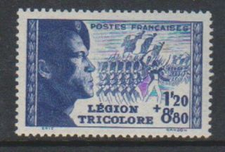 France - 1942,  1f20,  8f80 Tricolour Legion Stamp - Mnh - Sg 769