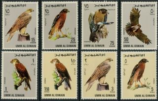 Umm Al Qiwain (uae) Mi 225 - 232 1965 Birds Of Prey Complete Set Og Nh