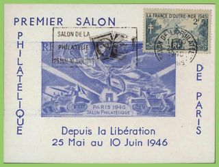 France 1946 Paris Philatelic Exhibition Postcard With Pictorial Cancel