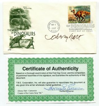 Usa 1997 Dinosaurs Fdc Cover - Signed By Cartoonist / Bc Creator Johnny Hart