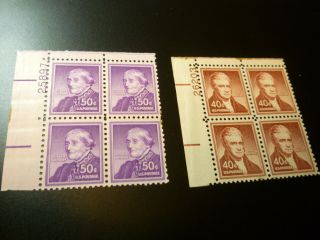 2 Different Mnh 1958 Liberty Pbs Of 4 Stamps Sc 1050&1951 Scv $ 14 Face $ 3.  60