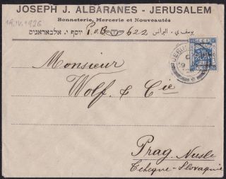 Jerusalem Palestine Israel 1926 Eef Stamp On Cover To Prag - Joseph J.  Albaranes