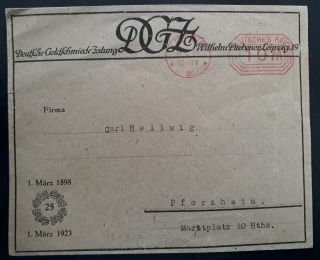 Rare 1923 Germany Goldschmiede - Zeitung Cover With 10mk Leipzig Meter Cancel