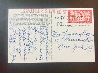 Ship SS United States postcard,  Sea Post cancel postal mark 1953 2