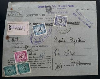 Rare 1952 Italy Registd Consignment Cover Ties 5 Segnatasse Stamps Cnc Agrigento