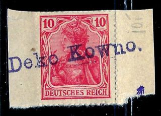 Germany,  Lithuania;ww1; Rare Cancel On 10 Pf.  : Deka Kowno (kaunas) ; Cover Cutout;