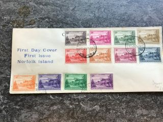 Norfolk Island 12 Stamp Cover - 1947 First Day Of Issue - Views