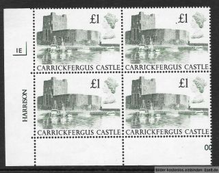 Gb 1988 Â£1 Castles High Value Plate Block Of 4,  Plate 1e.  Mnh