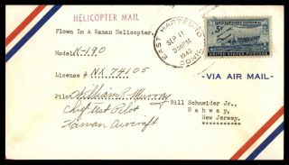 East Hartford Ct Kaman 1946 Helicopter First Flight Cover Signed By Pilot & Test