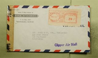 Dr Who 1943 Honolulu Hawaii Metered Clipper Airmail To Ca Wwii Censored E50040