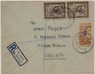 Israel Palestine 1948 Interim Diaspora Stamps Tel Aviv Register.  Cover.  Scarce