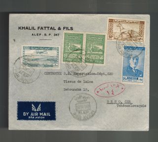 1948 Aleppo Syria Cover To Prague Czehcoslovakia Khalil Fattal