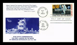 Dr Jim Stamps Us Apollo 11 Man On Moon Bnai Brith Fdc Air Mail Cover Combo C76