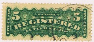 Canada F2 (2) 1875 5 Cent Dark Green Registration Stamp Cv$8.  00