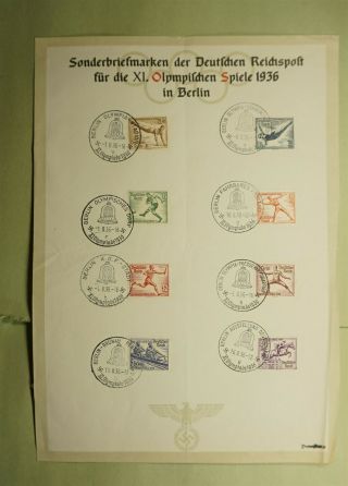 Dr Who 1936 Germany Fdc Olympics Sports Semi Post Combo On Sheet Le55857
