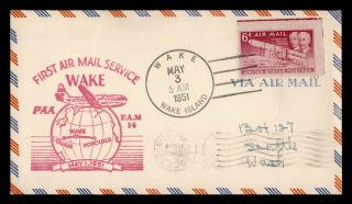 Dr Who 1951 Wake Island First Flight Paa To Guam Fam 14 E44798