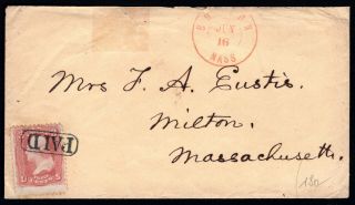 Usa 1861 Cover W/stamp Scott 65 Cancellation - " Paid "