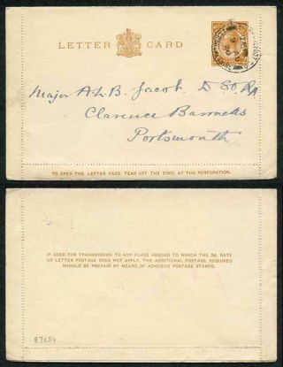 Lcp9 Kgv 2d Orange Post Office Issue Letter Card