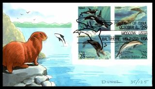 Mayfairstamps Us Fdc 1990 Marine Mammals Combo Hand Painted First Day Cover Wwb_