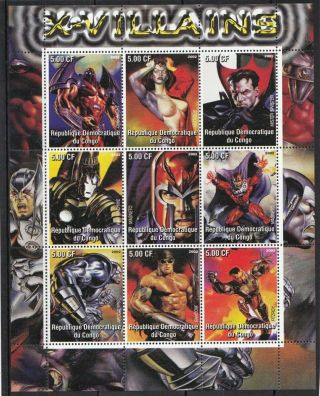 X - Villains Magneto War Machine Fitzroy Mistique Mnh Minisheet Of 9,  Superhero
