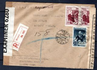 Russia Russland 1943 Ussr Registered Censored Cover Moscow To London Uk Gb