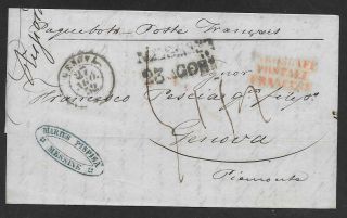 Italy Italia - 1852 Entire Letter - Messina To Genova - Paquebot Francais Cachet